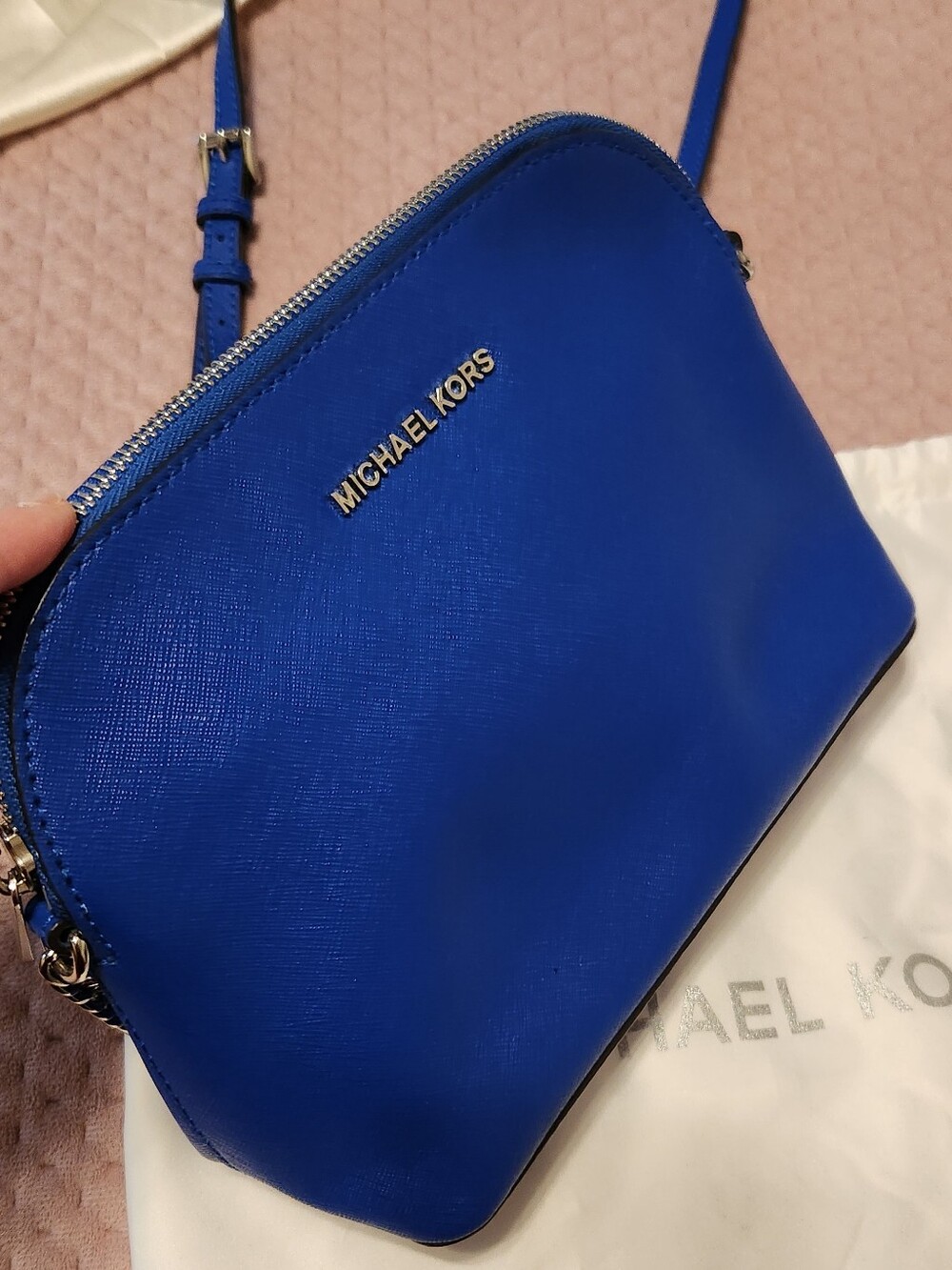 Michael Kors Cobalt Saffiano Crossbody Bag with Silver Hardware